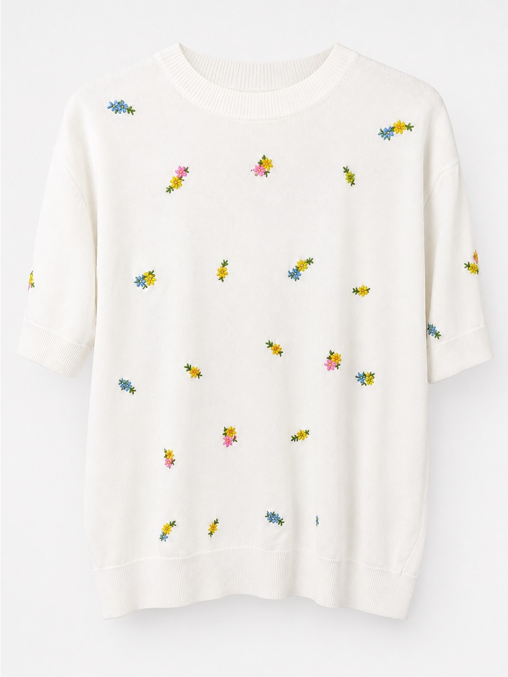 Chic Soul White Floral Embroidered Tee Women's‎ XXL Casual Boho Short Sleeve Top